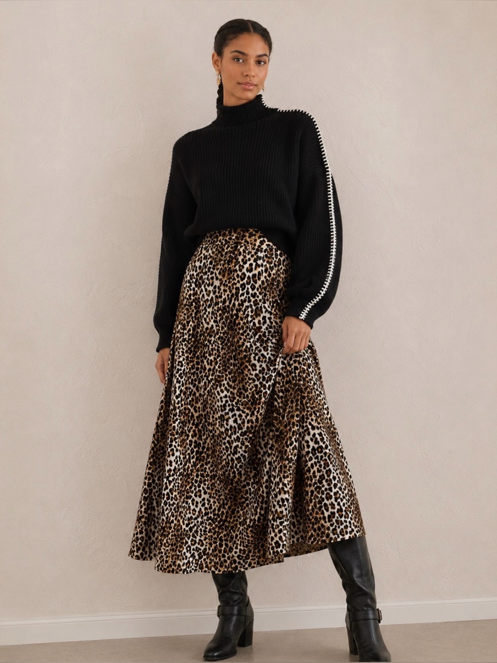 Body Central Leopard Print Maxi Skirt - Tan & Black